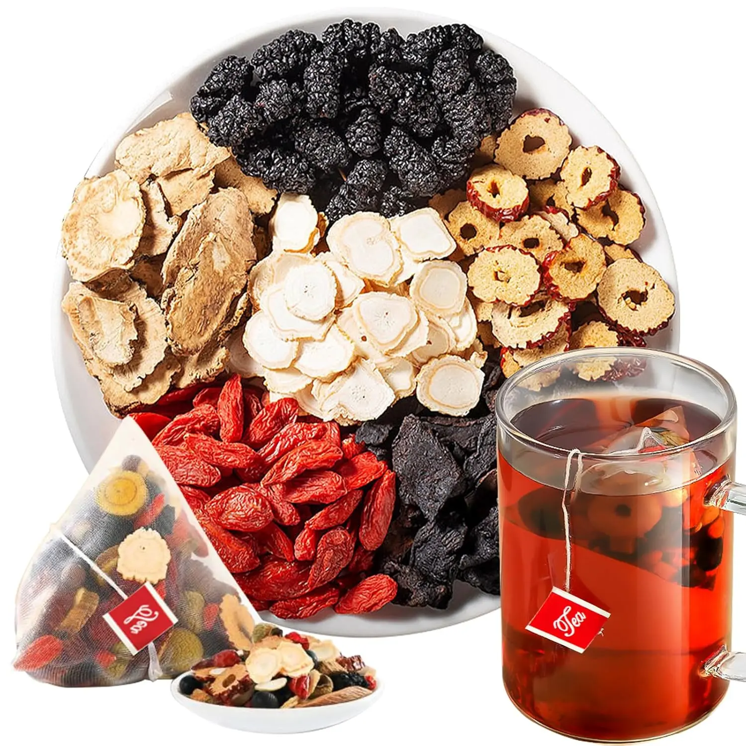 Ginseng Five Treasure Tea Kidney Tea, Organic Kidney Cleanse Detox Tea for Men & Women, Health Dried Fruit Beverage Loaded Tea Packets, Herbal Formula