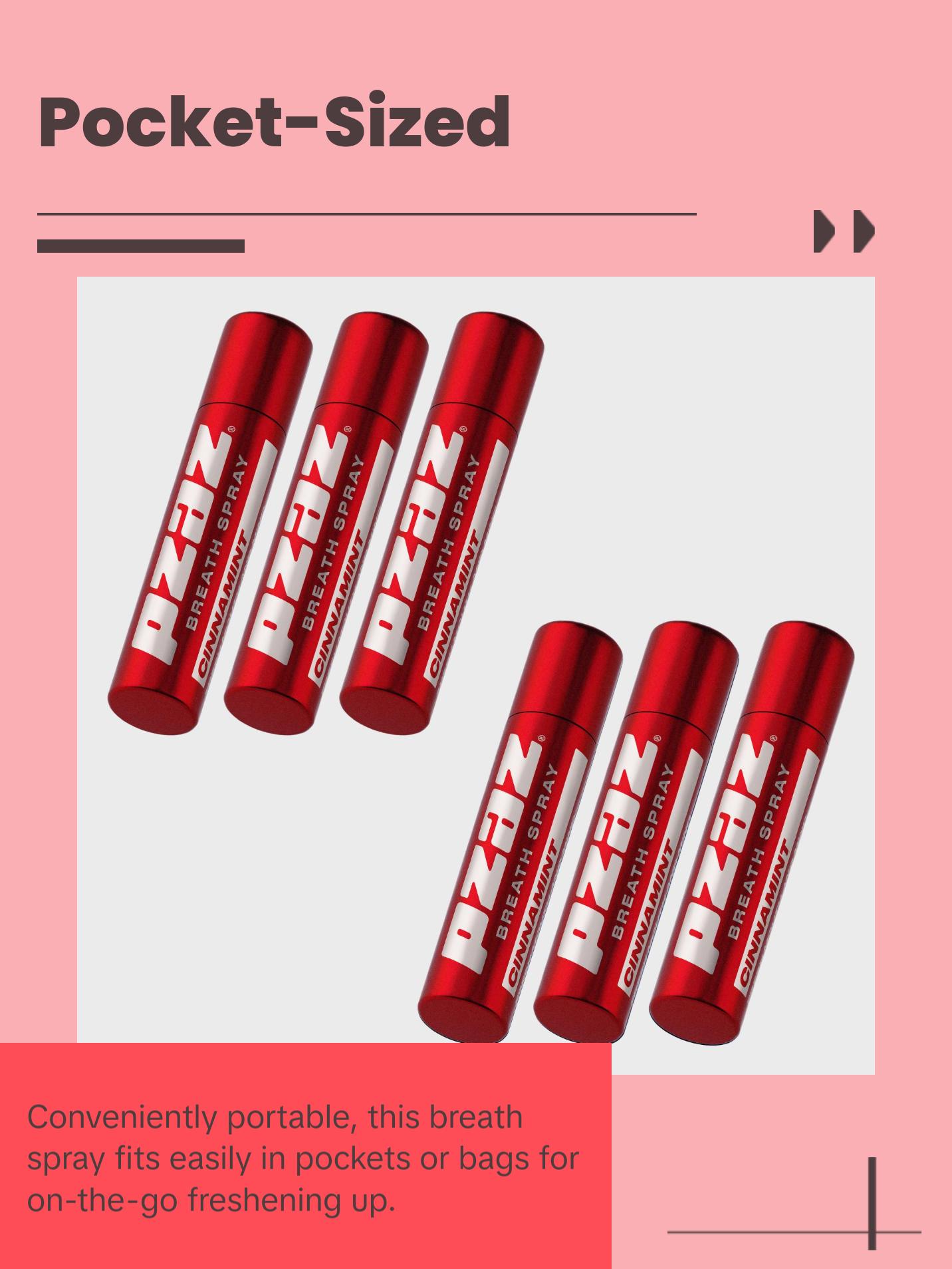 Pzaz Breath Spray- Cinnamint 6 pack - Instant Refreshment - Caffeine Microdose - Eliminate Bad Breath