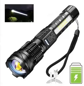 Rechargeable Flashlights High Lumens - Brightest LED Flash Light 7 Modes with Red and Blue Side Light，High Powered Handheld Flashlight for Home Emergency Camping