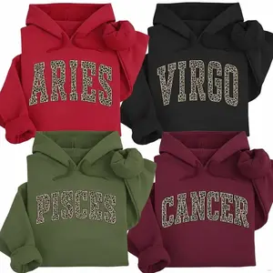 [LEAVE A NOTE OR NOT EST] Full 12 Zodiac Leopard Print Hoodie – Minimalist Astrology Sign Pullover with Optional EST Birth Year, Unisex Horoscope Streetwear Gift for Aries, Virgo, Pisces & Cancer Lovers