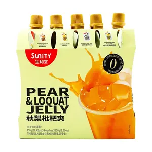 SUNITY Pear & Loquat Jelly Drink - 5 Pouches, 750g - Refreshing Fruit Snack for Adults & Kids