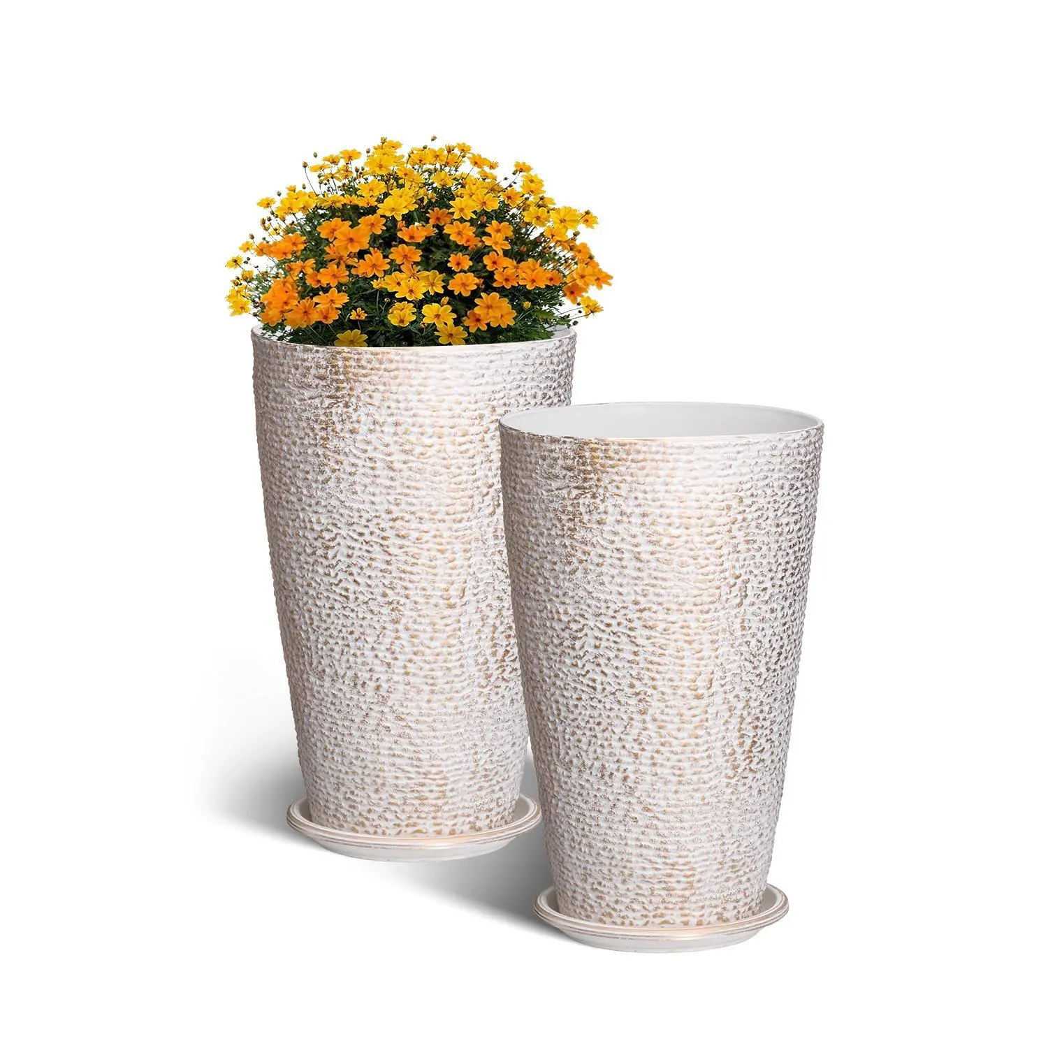 【SummerFinds】VEVOR Set of 2 Tall Outdoor Planters 21"H,  , Round Large Planters For Front Porch and Patio, Stone Finish Flower Tree Plant Pots