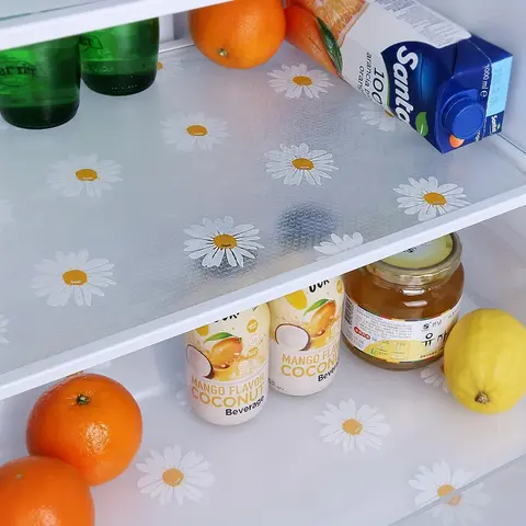 LMMAKE Chrysanthemum Style Reusable Refrigerator Shelf Mats (4PCS/12PCS) - Waterproof, Oil-Resistant Kitchenware, Anti-Spill Coasters for Fridge/Freezer Shelves, Cabinet Drawer Protection & Easy Cleaning