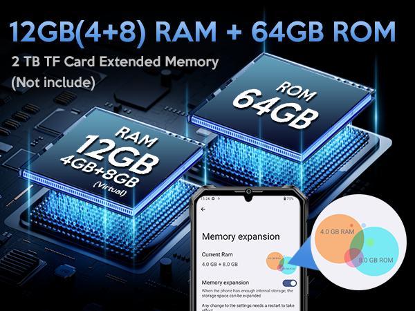 FOSSIBOT F105 Rugged Phone Unlocked 10300mAh Battery Cell 6.74" HD+Display 12GB RAM(4+8)/64GB ROM 20MP Camera 4G Dual SIM Android 14 Waterproof IP68/IP69K Outdoorfun(NOT Compatible with AT&T, Cricket, and Verizon )