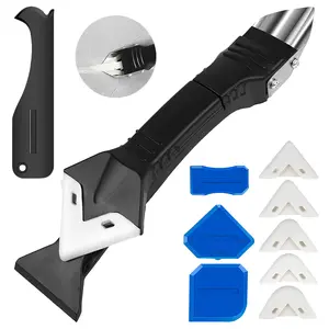3 in 1 Silicone Caulking Tools,Sealant Finishing Tool Grout Scraper,Reuse and Replace 5 Silicone Pads, Great Tools for Kitchen Bathroom Window,Sink Joint