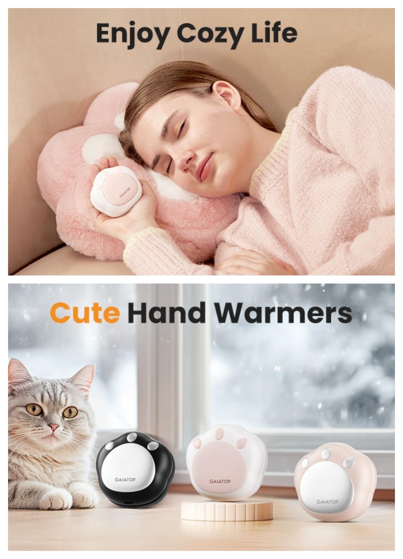 GAIATOP Cat Paw Hand Warmers for Women & Men 2-Pack Adorable & Unique Design, 13H Long-Lasting Warmth,3 Heat Settings Rechargeable.   Perfect Gift for Her & Him. Usb Cable Portable   Valentine's Day gift