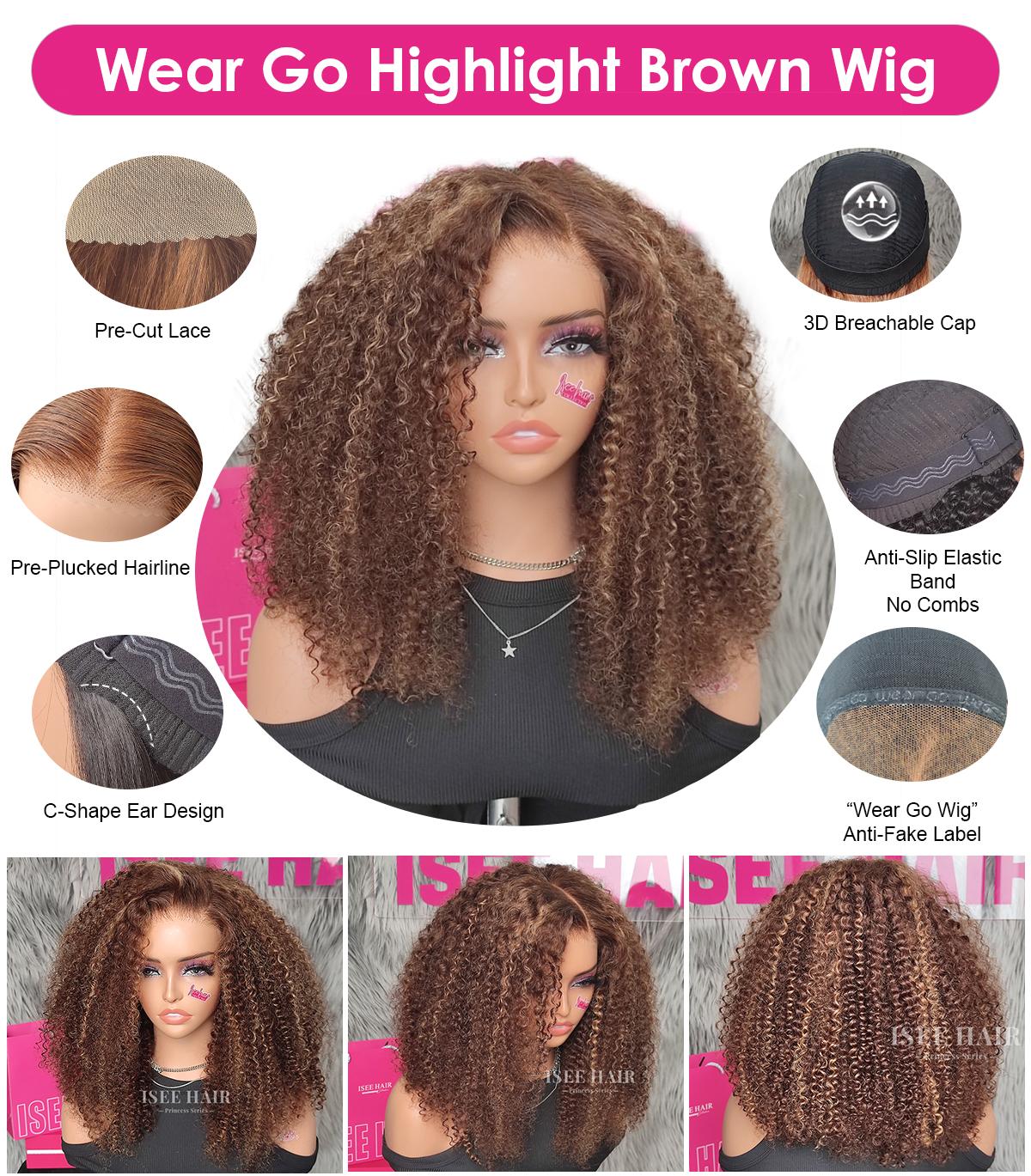 ISEE HAIR Wear Go Kinky Curly Glueless Wigs Human Hair 6*4 HD Lace Front Wigs Pre Plucked Tiny Knots Curly Glueless Human Wigs for Beginners Vacation Hair  #SpringStatements
