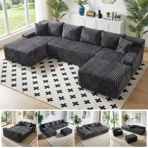 Winzoo 126" Cloud Sectional Couch Boneless Couch for Living Room, Oversized 6 Seat Convertible Modular Sectional Sofa Bed with Ottoman,Corduroy U Shaped