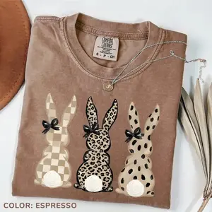 Comfort Colors Neutral Easter Bunnies Tshirt Leopard Checkered Patterns Coquette T-shirt - LORA ATCHER