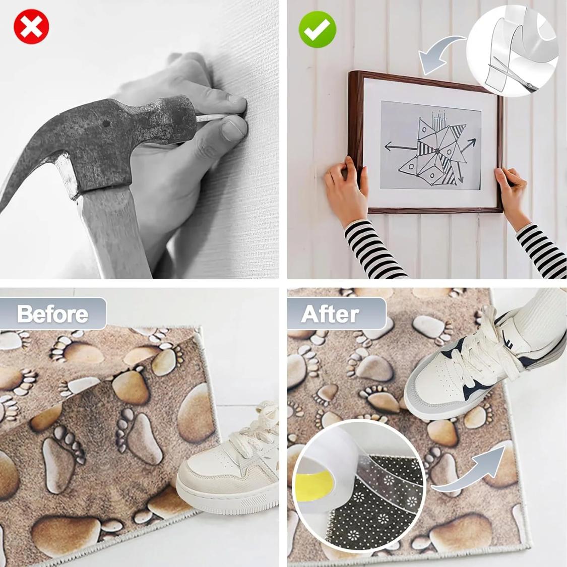 2026 Upgrade Nano Tape Adhesive Heavy Duty 10.5FT Double Sided Clear Mounting Strips for Picture Hanging Easy Application Precise Measurement Ideal for Home Decor Projects Stretch Remove Traces Washable Reuse Reusable Transparent Nano Tape