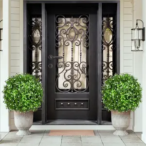 Artificial Topiary Bushes for Outdoors with Spike, Boxwood Ball Fake Shrubs UV Resistant Faux Plants for Indoor Outdoor Fall Thanksgiving Halloween Decor (Gypsophila Boxwood White-2 Packs)