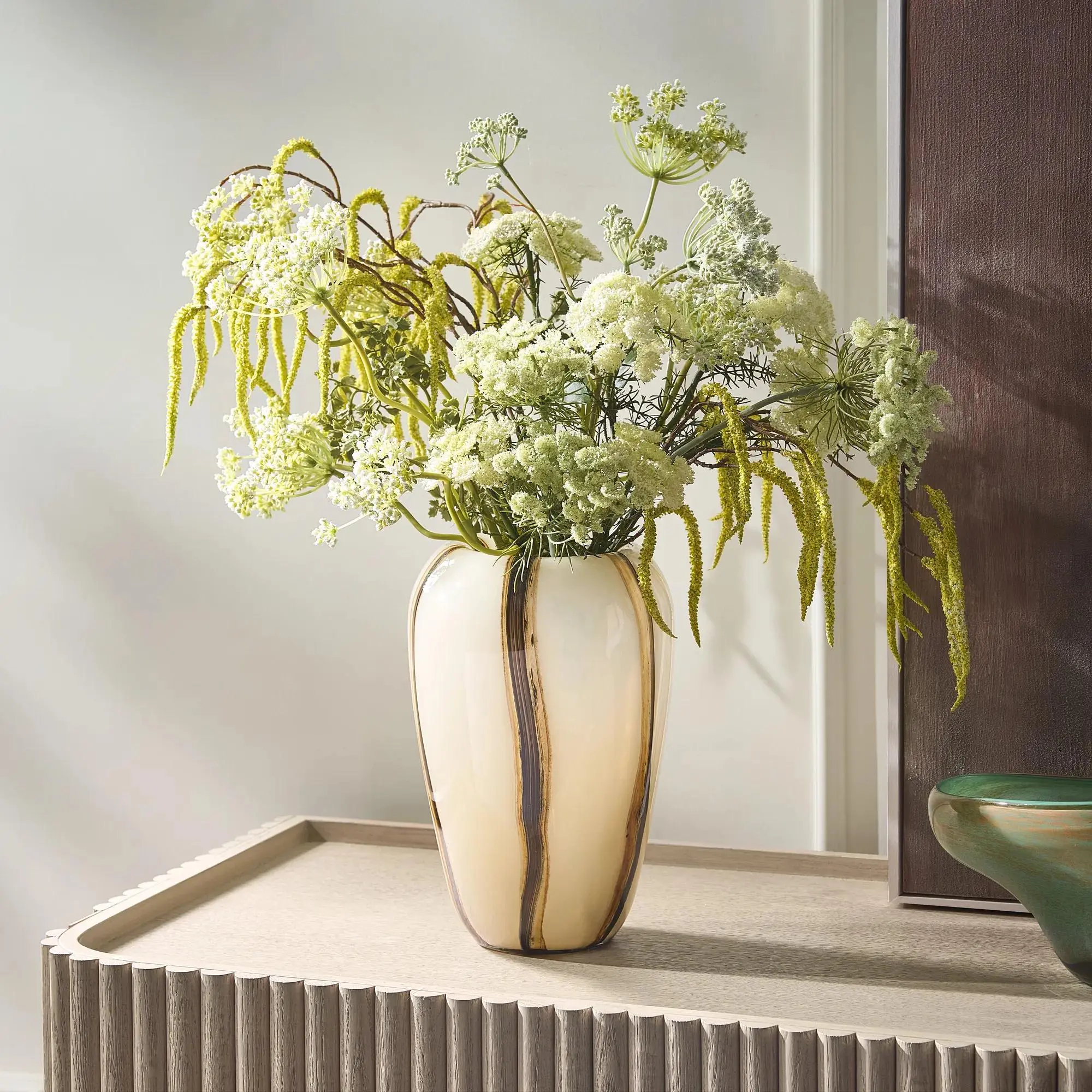 Z Gallerie Gavin All-Glass Decorative Vase - 7.75"diameter x 12"h Abstract Glass Art Vase with Weighted Base, Cream Stylish Home Decor Table Centerpiece Room Accent