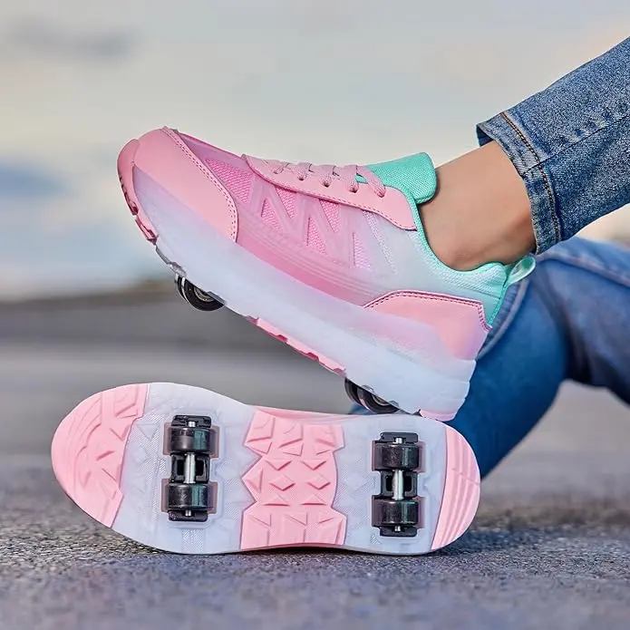 ANEFUN Skate Shoes for Kids, Multi-Size Detachable Fashion Sneaker with Quad Wheel Set, Inline & Roller Skating Gear for Skating Fun, Skin-Friendly Liner, Casual Roller Skates