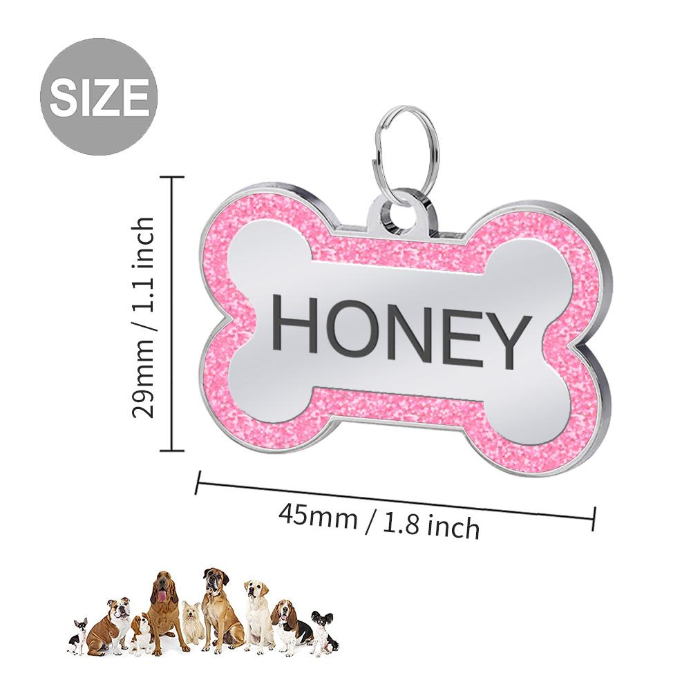 LIVEKEY Personalized Glitter Pink Circle-Bone Dog Tags Engraved with Dog Name Tags Sliding Cat ID Tags Customizable with Pet Name and Contact Information