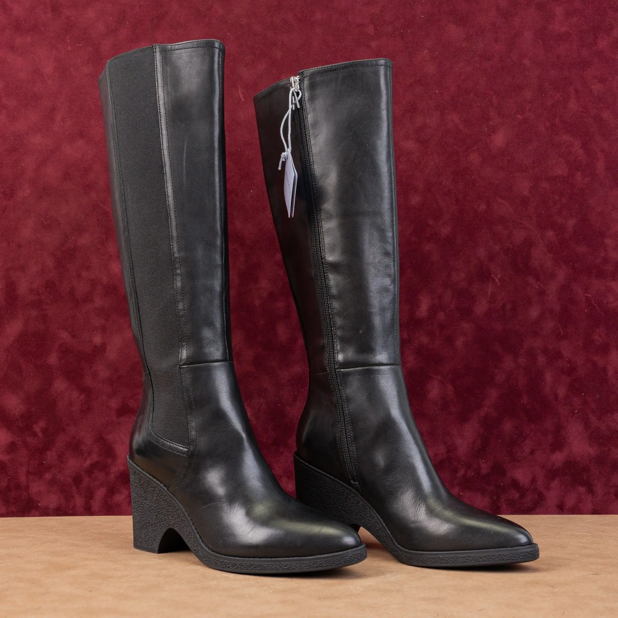 Aerosoles Women Memphis Comfortable Black Leather Zip Knee Fashion Boots sz 8.5