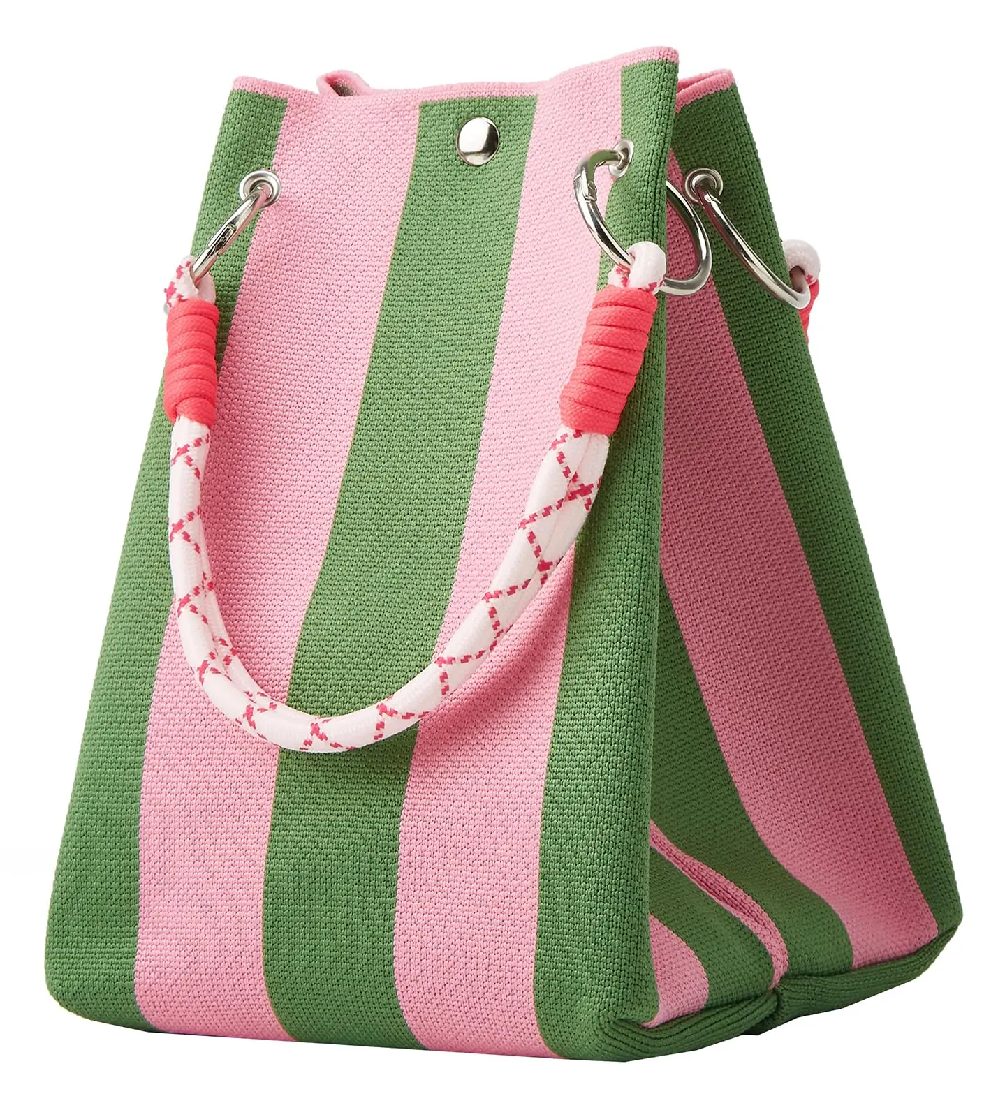 Women's Casual Adjustable Mini Knit Tote - Striped Crochet Bucket Shape Drawstring Bag, for Vacation Beach Use