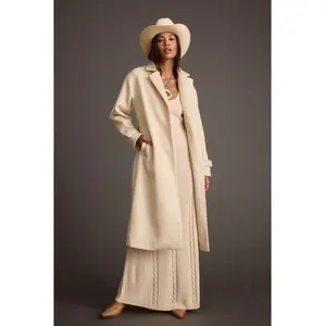 12th Tribe Women's Ivory Belted Outerwear Coat, Women's Tops & Jackets