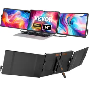 VEVOR Portable Laptop Screen Extender, 14" FHD 1080P IPS Triple Extended Monitor for 13"-17" Laptop, Swivel Portable Monitor USB-C/USB-A/Mini HDMI Port, Compatible with Mac/Wins/Android/Switch/PS5