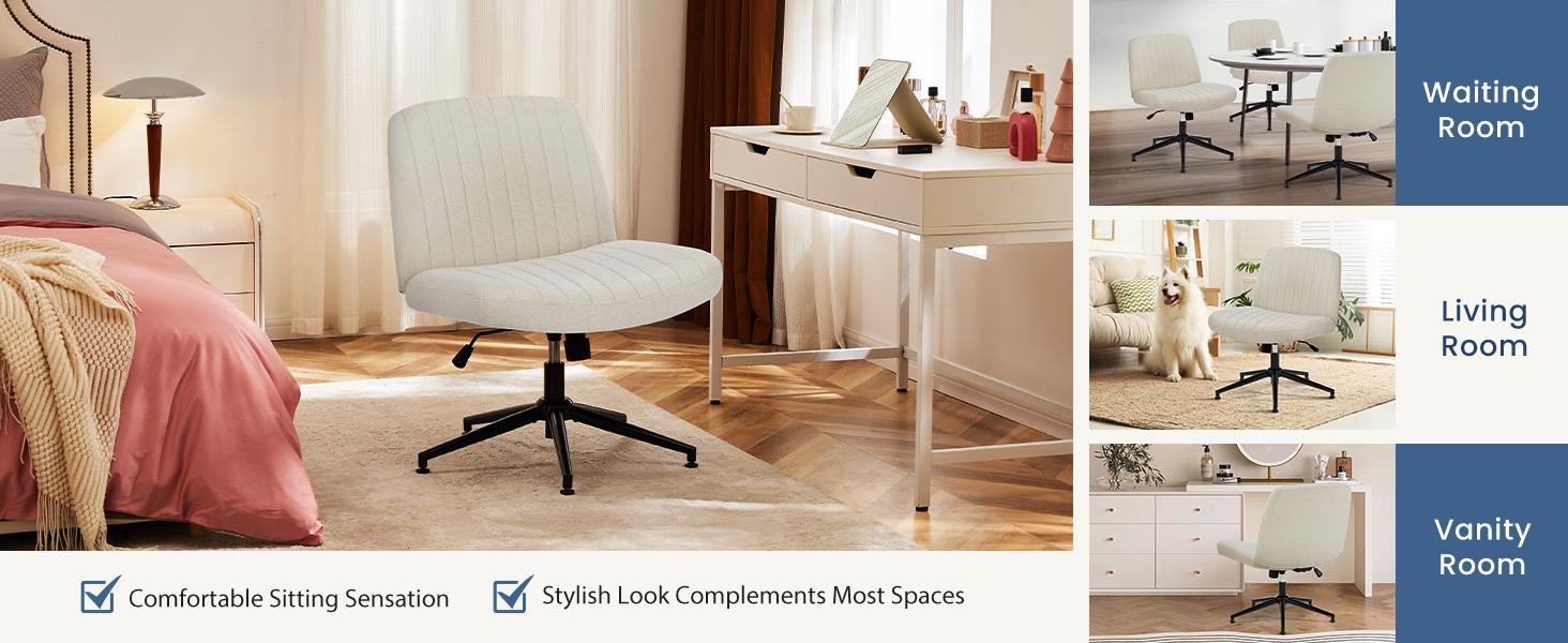 Sweet Funiture S - Criss Cross Office Chair with Wheels, Wide Armless Home Office Desk Chair with Dual-Purpose Base, Swivel Height Adjustable Sweet Funiture S - Criss Cross Office Chair with Wheels, Wide Armless Home Office Desk Chair with Dual-Purpose Base, Swivel Height Adjustable