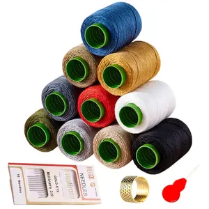 10 Color Sewing Thread Kit, Jean Thread 20s/3 Heavy Duty Strong Thick Spools,Needle and Polyester Threads Small kit, with Needle Threader and Thimble