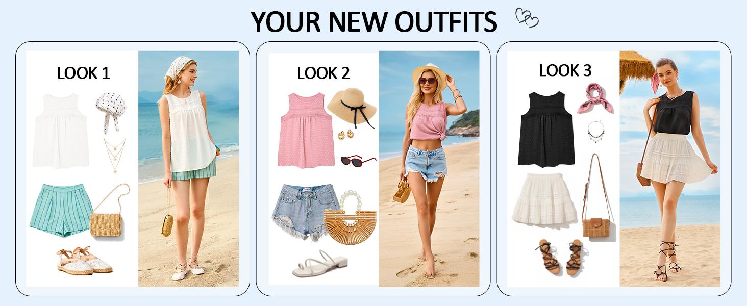 Imily Bela Tank Top for Women Loose Fit Sleeveless Crew Neck Camisole Tops Casual Swiss Dots Summer Cami Shirts Blouse