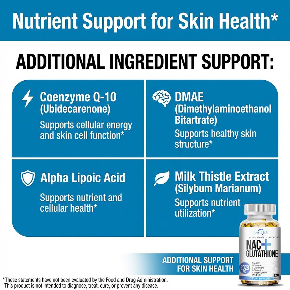 Daitea NAC+Glutathione Health Supplement,Supports Liver Health and Skin Health,120 Capsules