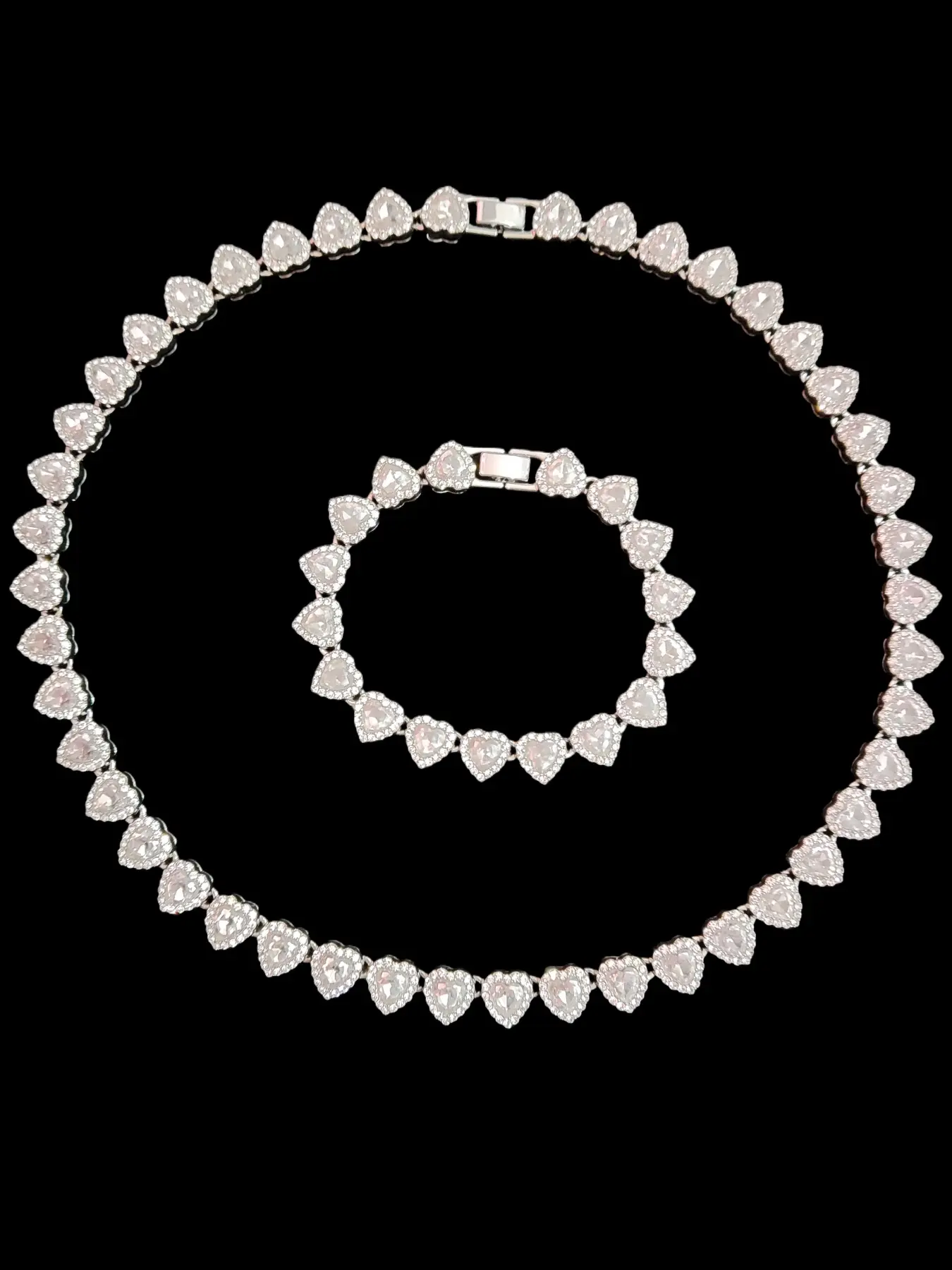 2 Pieces/Set 10mm Love Heart Shape Chain Necklace and Bracelet for Men or Women, Hip Hop Iced Out Bling Bling Fashionable Jewelry Gift Set