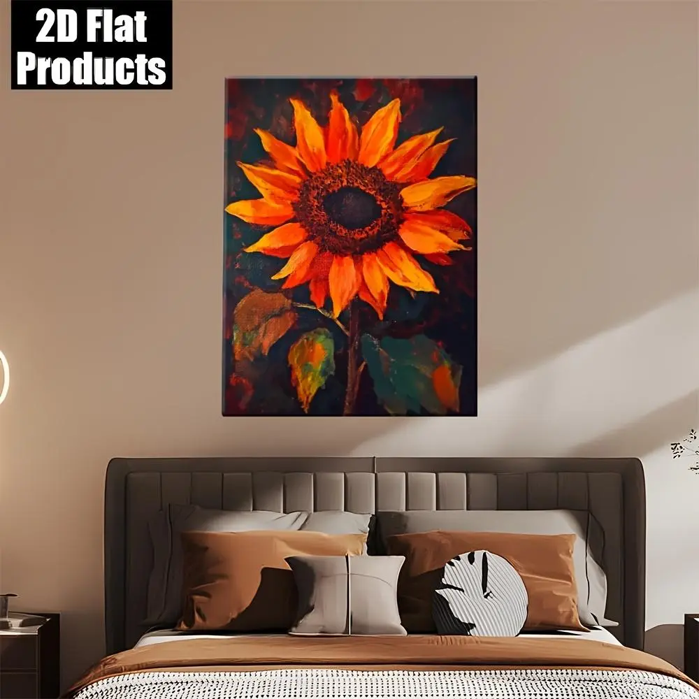2D Flat, 1pc Large Yellow Sunflower Wall Art on Dark Background - Wrapped Canvas Framed Poster, Black & Golden Botanical for Living Room, Bedroom, Office - izable Size & Design, Modern Home Decor (Vibrant Sunflowers on Dark Canvas)	