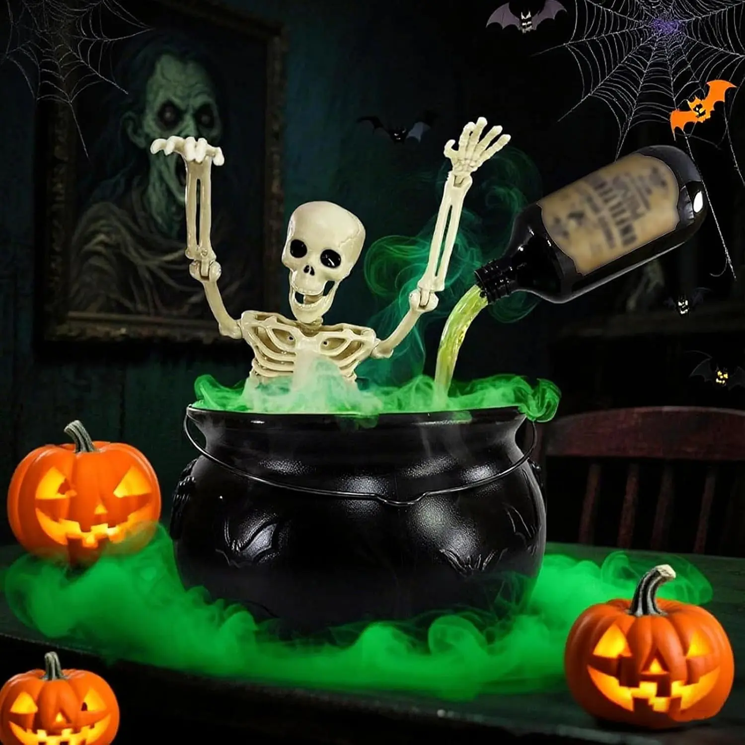 Halloween Fall Gift Halloween Decorations Indoor,Floating Bottle Cauldron,Halloween Cauldron With Floating Bottle,For Home Table, For Spooky Vintage Home Kitchen Table