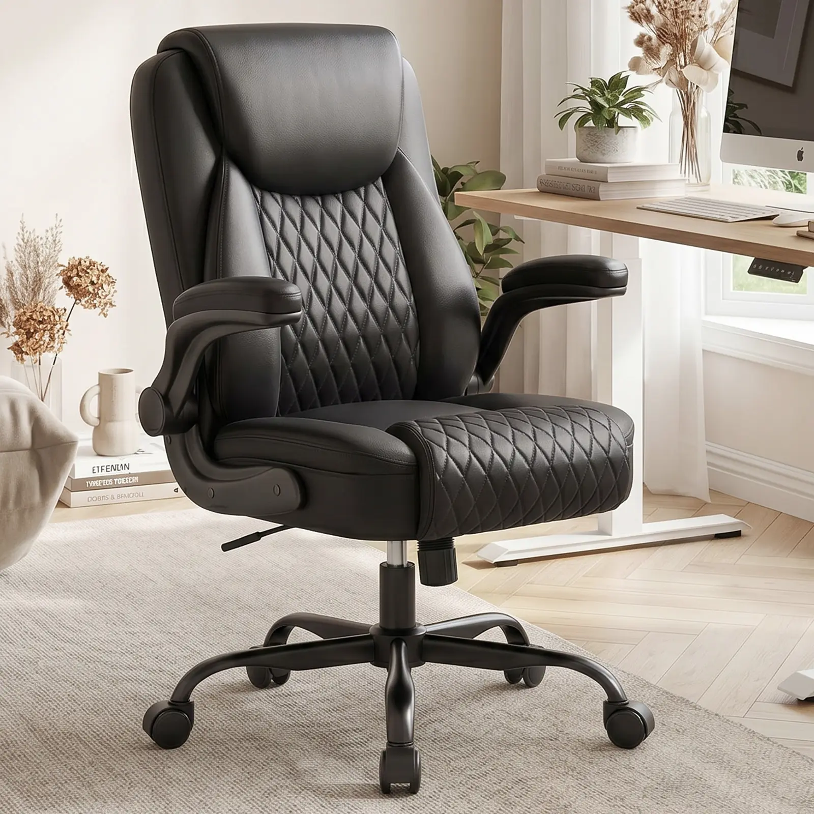 COMHOMA Leather Office Chair Ergonomic Computer Gaming Chair with Comfy Back Support, Executive Mid-Back,Small Gmaing Chair with Adjustable Armrests, for Short People Use, Rolling Swivel for Adults