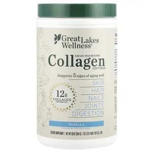 Great Lakes Wellness Grass-Fed Bovine Collagen Peptides, Vanilla, 10 oz (284 g)