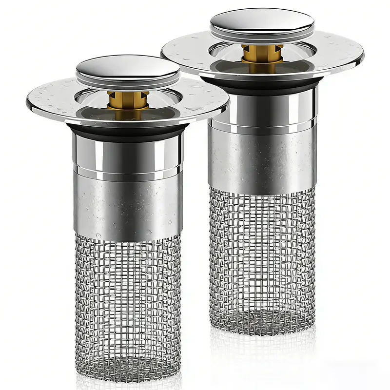 Stainless Steel Pop-Up Sink Drain Filter Stopper - Universal Size Filter Basket, Anti-Odor Basin Bouncing Core, Effortless Operation Hair Catcher, Removable Kitchen/Bathroom Necessity for Clean Fresh Bathroom Environment