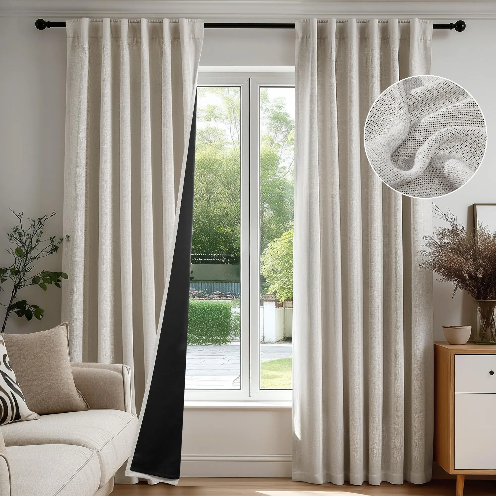 Deconovo Linen-Textured Blackout Pinch Pleated Curtain Panels, Finished Curtains with Adjustable Plastic Hooks, Lined Home Decoration Drapes for Bedroom Decor, Track & Ring Hook Compatible