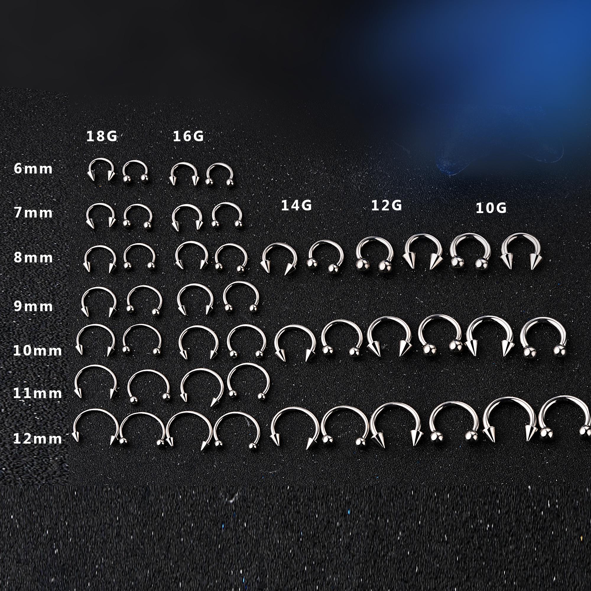 Oufer 2Pcs 18G/16G/14G/12G/10G Titanium Spike/Ball Internally Threaded Horseshoe Septum Pierced Ring Septum Clicer Ring Septum Jewelry Nostril Nose Piercing Body Jewelry