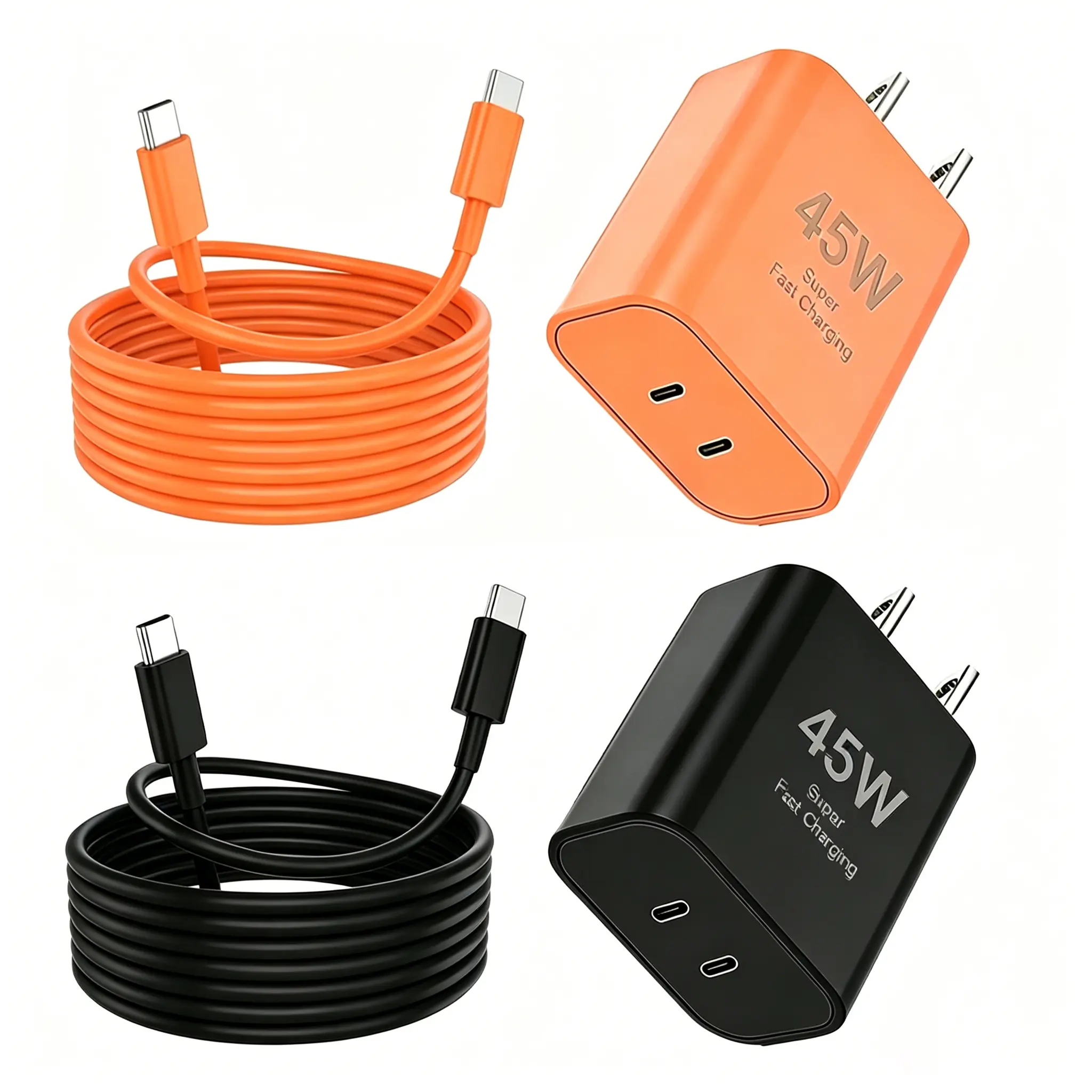 45W 1/2Pack Super Fast Charger USB C Dual Port Android Phone Charger Type C Fast Charging Block with 6FT Type-C Charger Cord for Samsung Galaxy S26 Ultra/S26/S26+/S25/S24/S23/S22/S21+/iPhone 17/16/15