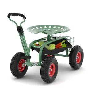 Pro 360° Swivels Garden Cart Workseat – Heavys-Duty Rolling Stool with 10” All-Terrains Tires, Foldable Design & Tool Tray – Perfect for Gardening, Yard Work, and Outdoor Chores, Green
