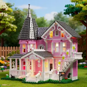 1349pcs Pink Palace Building Blocks Set, suitable for adult birthday gifts, Halloween toy gifts, Christmas gifts, is a good choice for living room decoration and room decoration