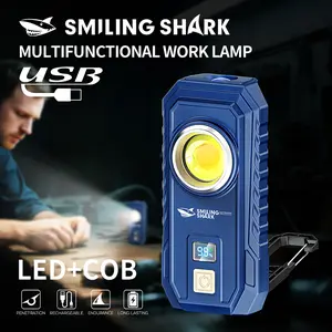 【GZ-5126】SmilingShark Magnetic LED Torch, 2400mAh Built-in Batteries Bright Work Lamp, White/Yellow COB Floodlight, 180° Adjustable 6-Mode Type-C Rechargeable Flashlight with Hook, for Camping (1 Month Warranty, Other Outdoor Uses)