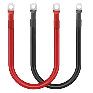 2FT 4 Gauge Pure Copper Battery Cables with 5/16" Lugs - 4 AWG M8 Tinned Inverter Wire Set for Solar Power, Car, Marine, RV, Motorcycle Battery, Welding