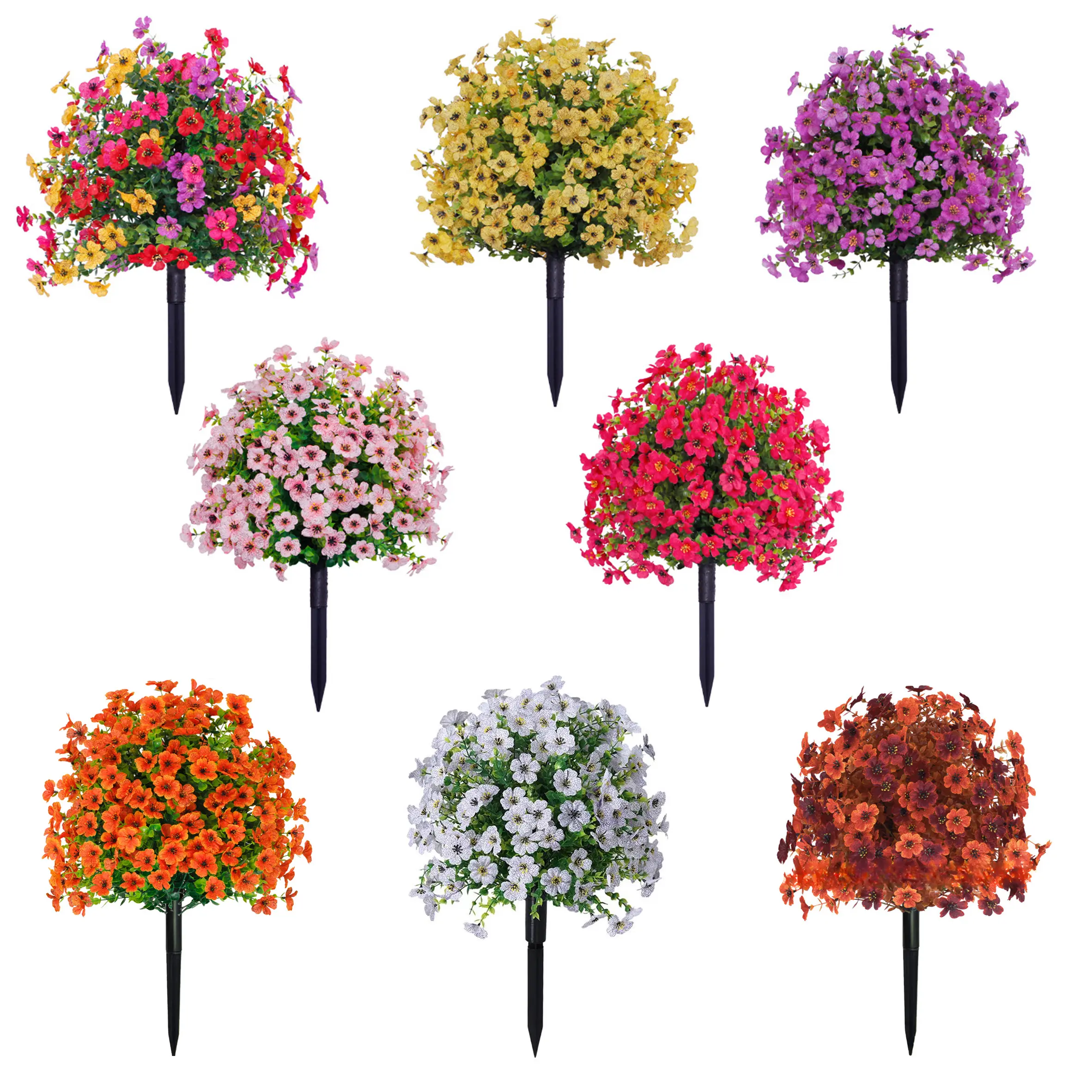UV Resistant Artificial Violet Flower Ground Stakes, Multi-color Faux Flower Picks in Pink, Purple, Yellow, White, Weatherproof Fake Floral Bushes for Outdoor Garden, Yard, Patio, Front Porch Planters & Landscape Decor,dorm decor,dorm room decor