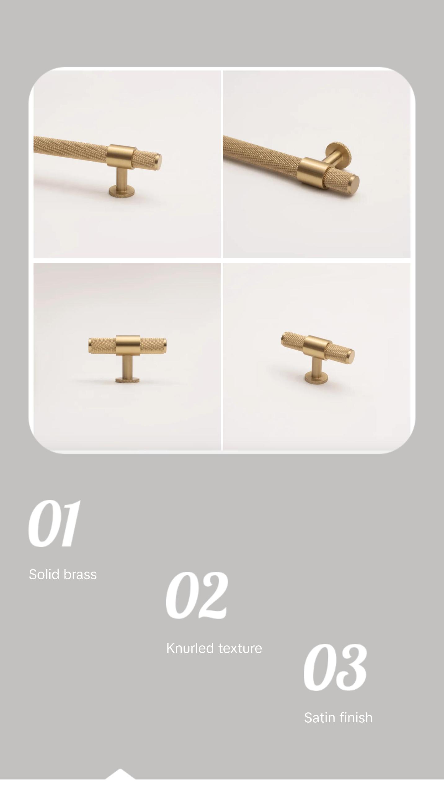 Solid Satin Brass Knurled Drawer Pulls and Knobs