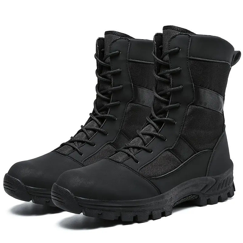 Men High Top All Season Tactical Boots Durable PU Upper Breathable Fabric Inner Slip Resistant TPR Sole Round Toe Military Hiking Combat Outdoor 2026, Flexible, Stable, Padded, Supportive, Fur Lined, Lace Up