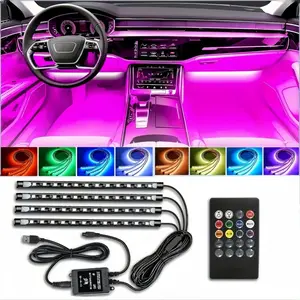 48 LEDs DC 5V Multicolor Music Car Strip Light Under Dash Lighting Kit with Sound Active Function and Wireless Remote Control, 4PCS USB Interior Lights car decor light car ambient rgb lights for car underglow kit atmosphere lamp