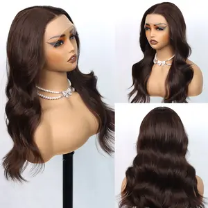 Aodbar hairs #4 Chocolate Brown Medium Lengh Body Deep Wave Lace Frontal Wig Pre Plucked Natural Hairline 13*4 HD Transparent Lace Frontal Wig Dark Brown Color Curly Wave Wig Heat Resistant Fiber Hair Glueless Brwon Color Wave Wig for Women,summervibes