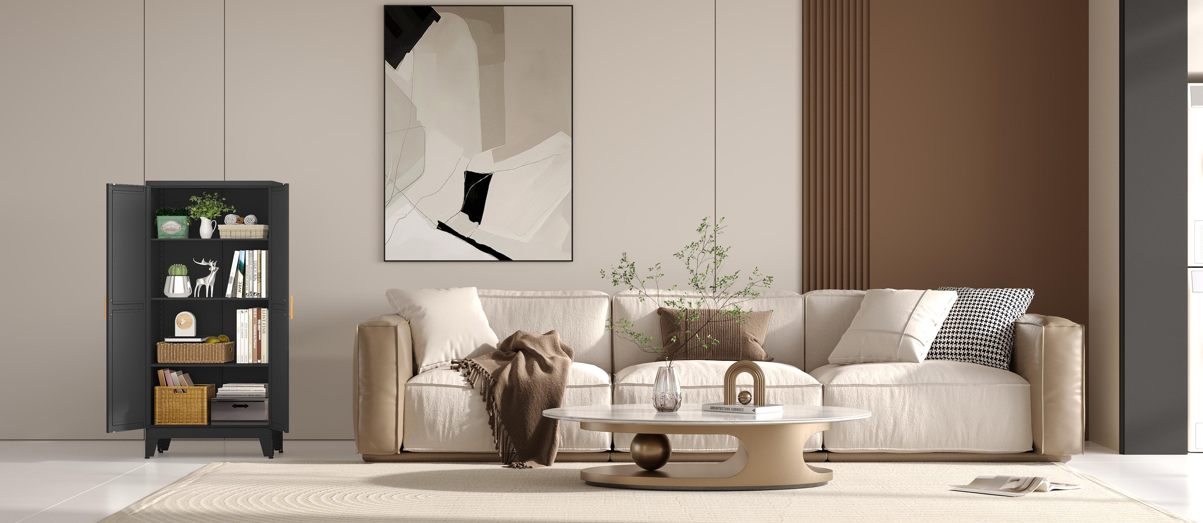 Metal Pantry Cabinet 47"with 2 Doors & 3 Adjustable Shelves, Kitchen Pantry Storage Cabinets for Dining Room, Living Room, Bathroom Furniture Organization storage cabinets drawer dresser Freestanding Cupboard Metal Pantry Cabinet 47"with 2 Doors & 3 Adjustable Shelves, Kitchen Pantry Storage Cabinets for Dining Room, Living Room, Bathroom Furniture Organization storage cabinets drawer dresser Freestanding Cupboard