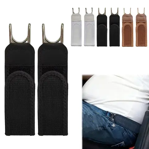 Unisex Buckleless Casual Nylon Belt - Discreet Invisible Strap, Tactical Metal Hook, Adjustable Soft Side Clothes Accessory, Black-1, Brown-1pair