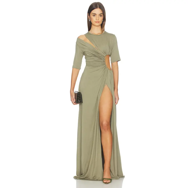 jordan ruched side slit gown dress the population - TikTok Shop