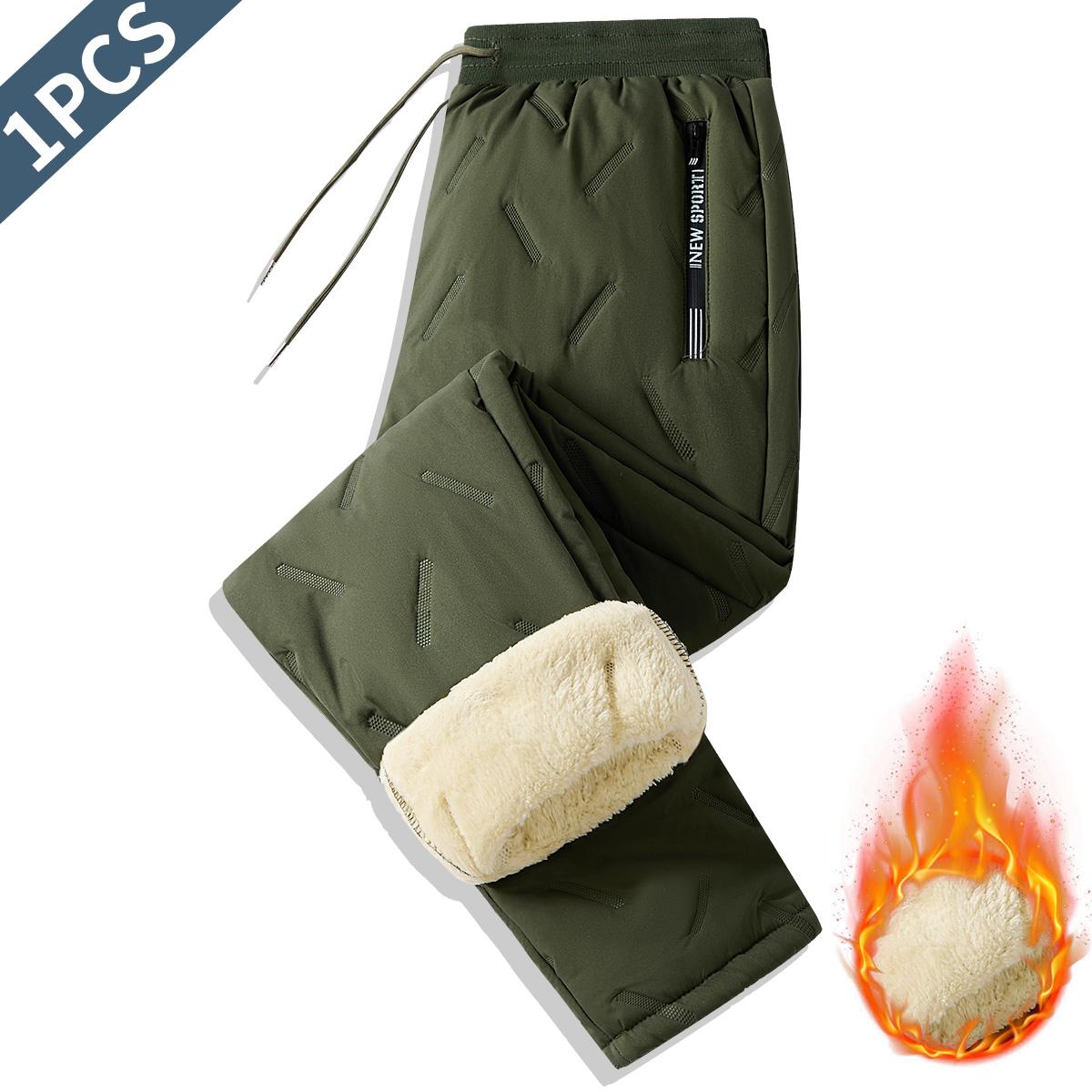 Clearance Sale Men's Thermal Pants Heavy Cotton Winter Pants with Drawstring Waistband, Black Cold Resistant Daily & Formal Wear with Side Pockets Suitable for Office Work and Outdoor Activities, Solid Color Drawstring Waist Sports Windbreaker Pants cold