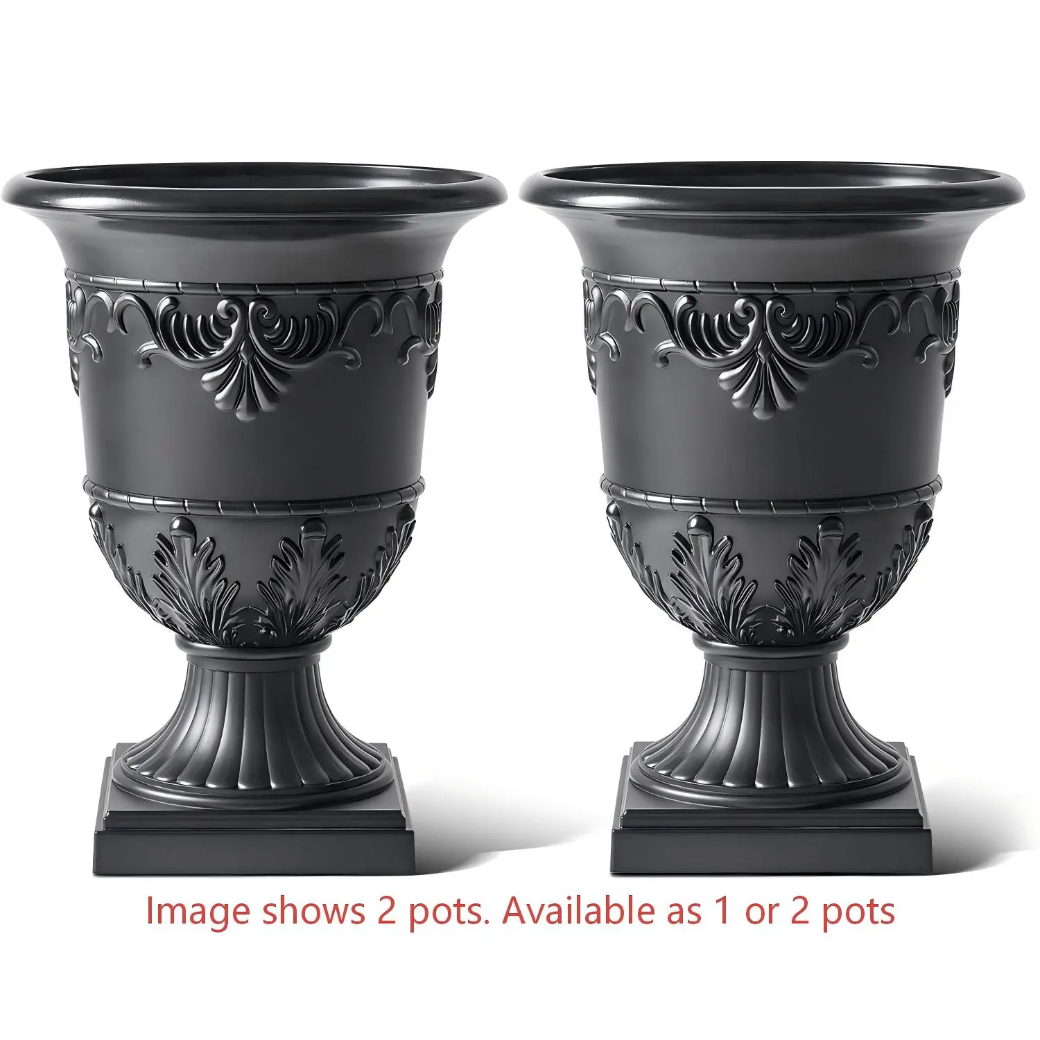 VeriNatural Classic Traditional Plastic Urn Planter – 15"x13", Indoor/Outdoor Flower Pot, Single or Set of 2 for Porch Decor