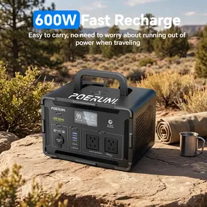 POERUNI. Portable Power Station 600W 599.4Wh LiFePO4 Battery, Portable Generator for Home Use Emergency Power Station Backup Travel Outdoor 100W PD & 120V Pure Sine Wave AC Outlet